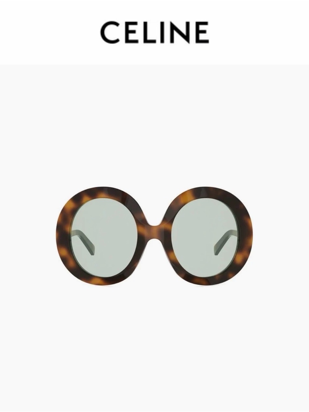 Celine Round Tortoiseshell Frame Sunglasses with Green Lenses